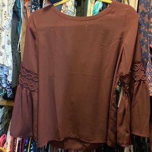 Loft blouse petite small bell sleeves with pretty detail never worn cranberry